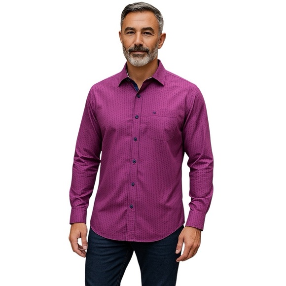 Oxygen long-sleeve button down shirt, L, purple, contrast pattern, Classic Fit - Picture 1 of 8
